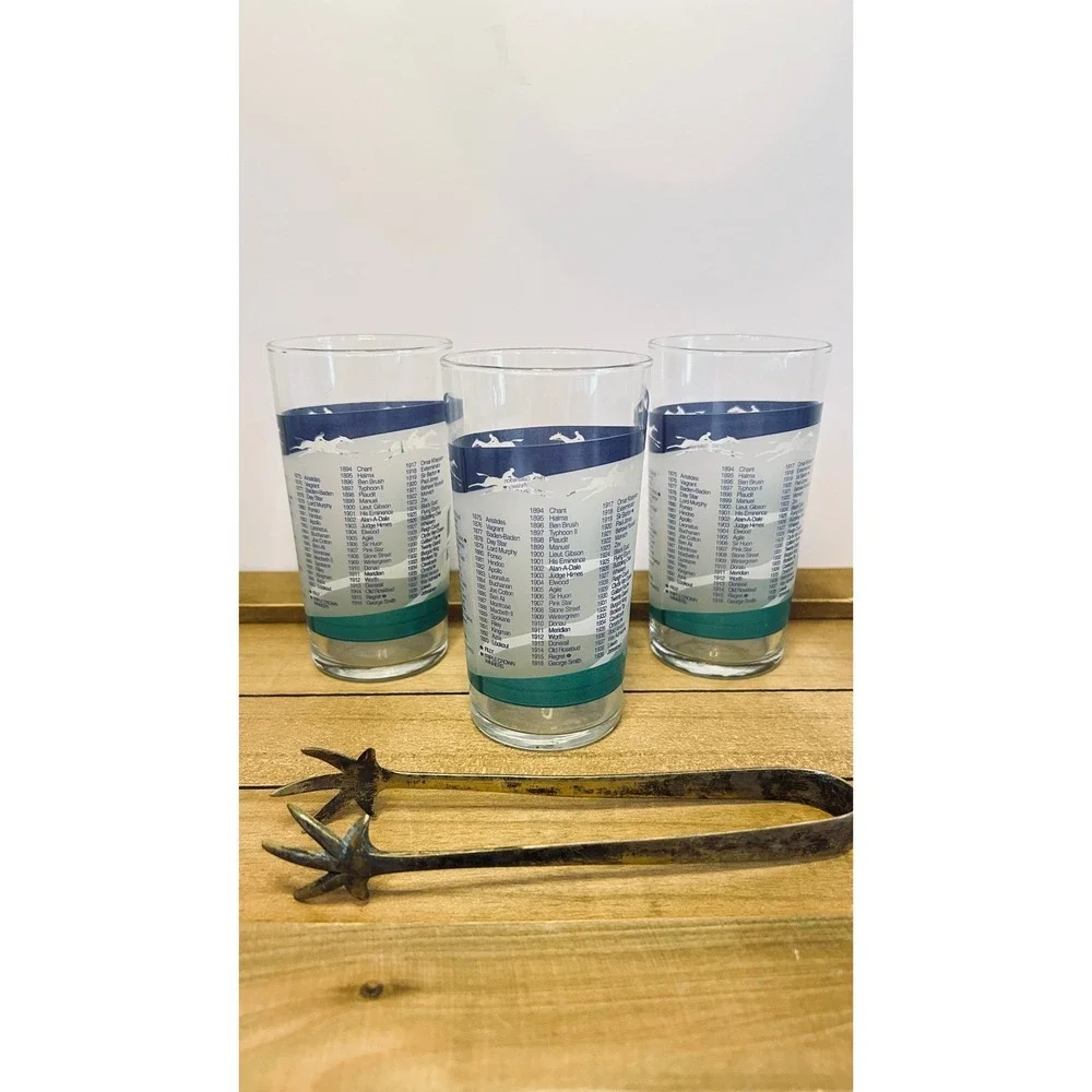 Set of 3 Kentucky Derby Churchill Downs Glasses Set Mint Julep Barware Vintage